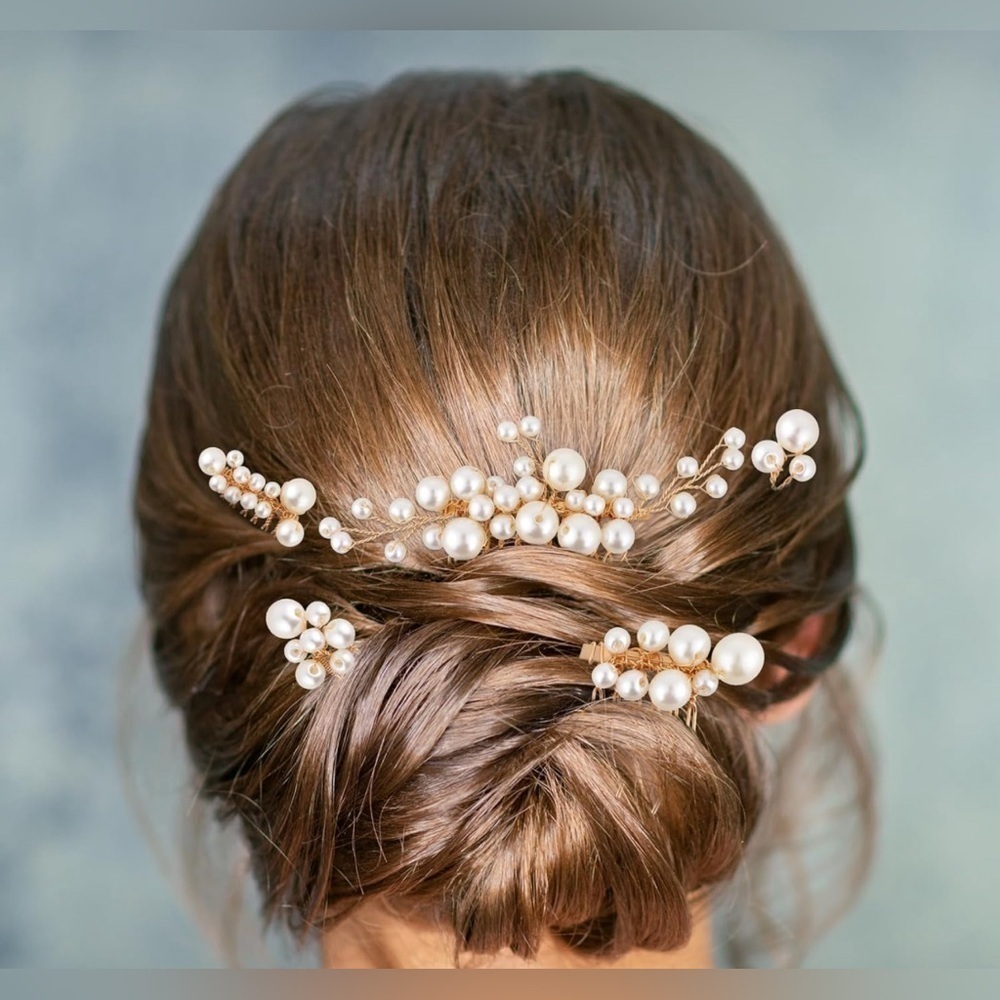 5-Piece Pearl Hair Comb Gold Bridal